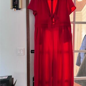 Vibrant Red Jumpsuit with Tie Front